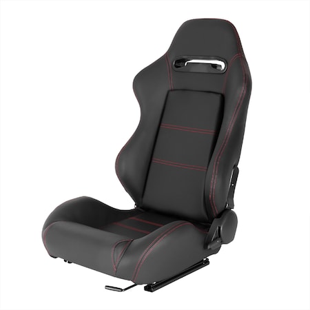 Spec-D Tuning Racing Seat - Black Pvc With Red Stitching  - Left Side, PK2 RS-2475L
